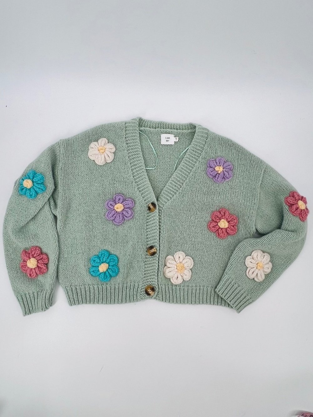 Luna Ivy Anthropologie Knit Floral Embroidered Cardigan S Sage Grandma Boho